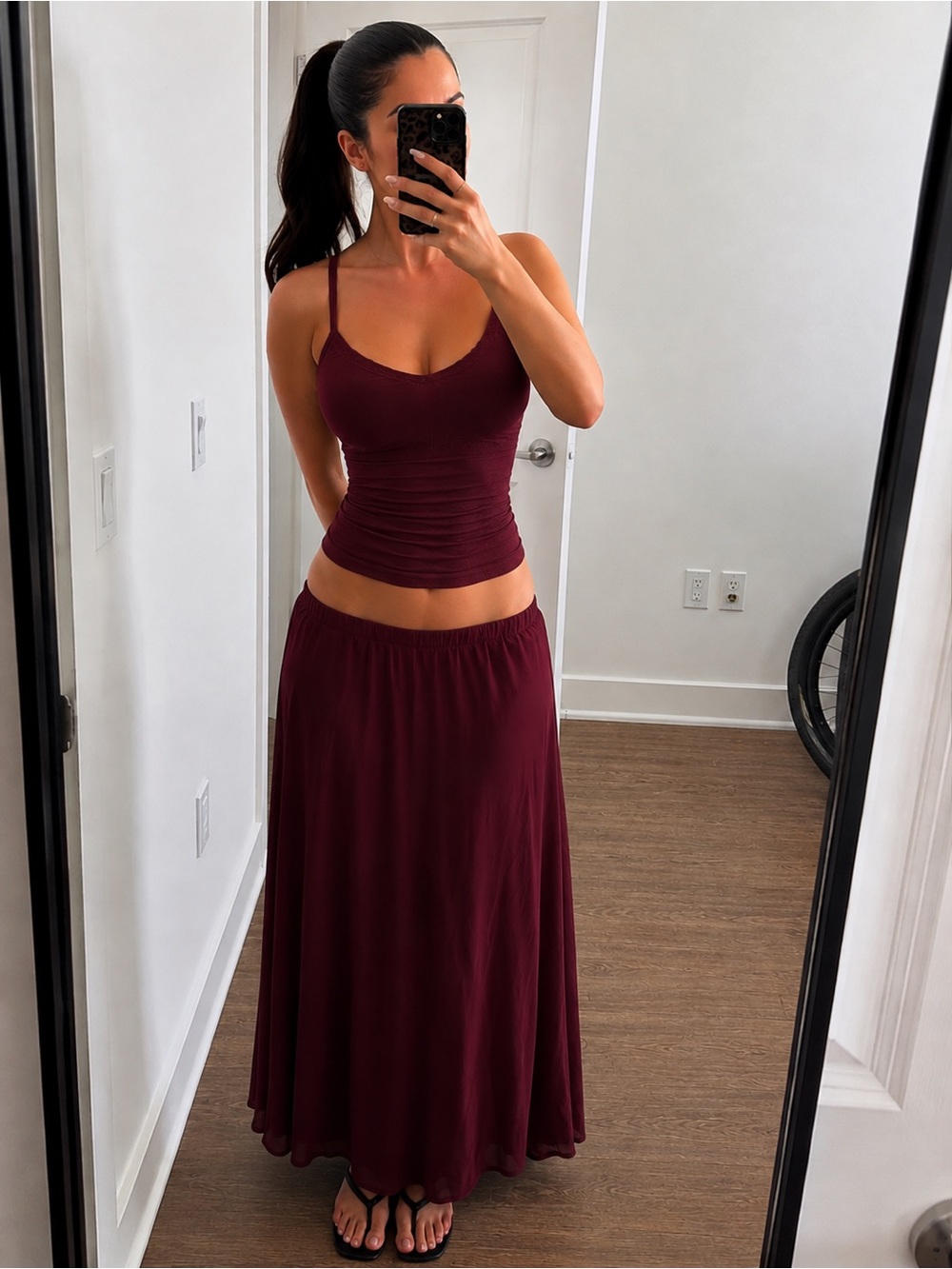 Forever 21 Chiffon Wine Maxi Skirt